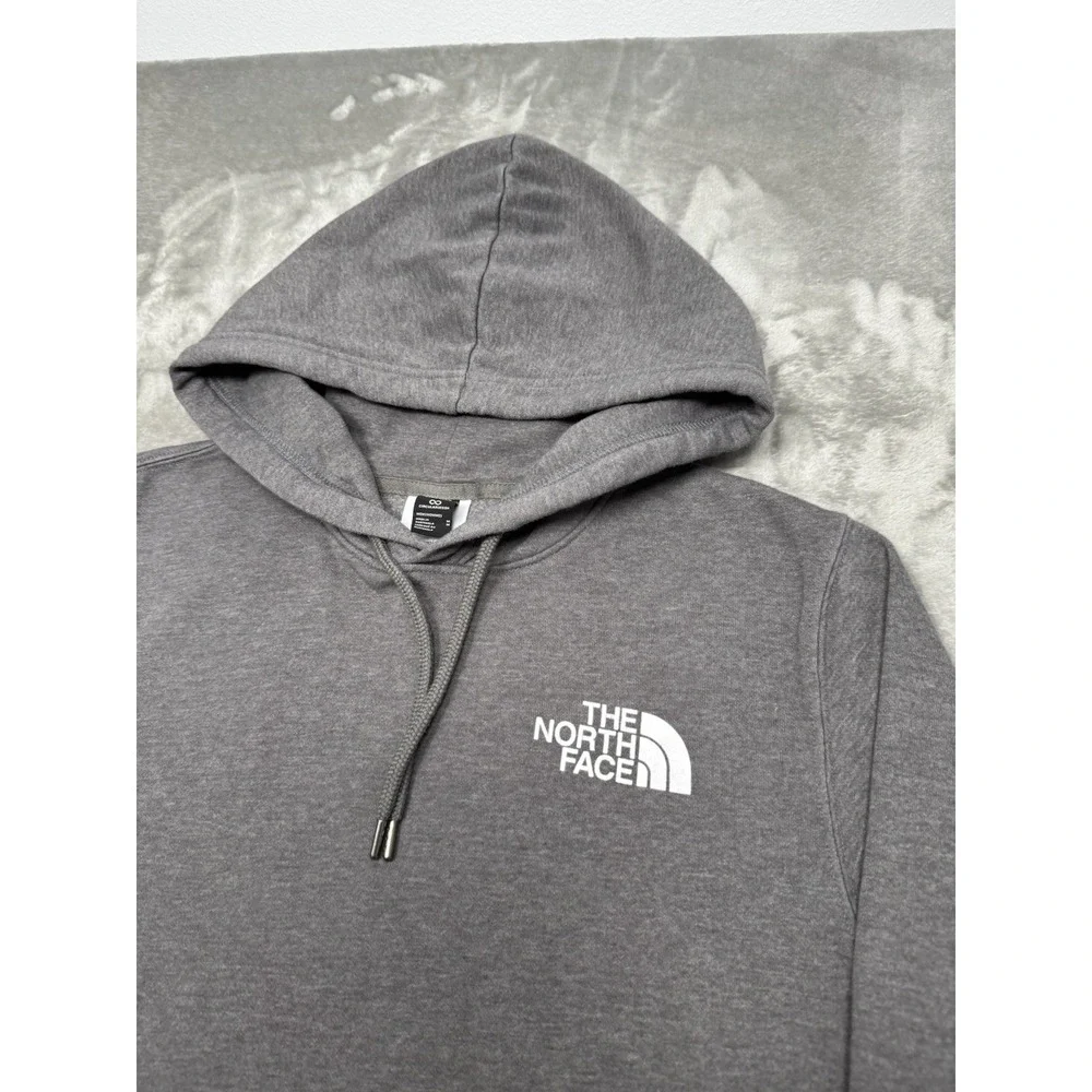 North Face Hoodie Sweatshirt Mens Medium Gray Graphic Pullover Trail Hiking Logo